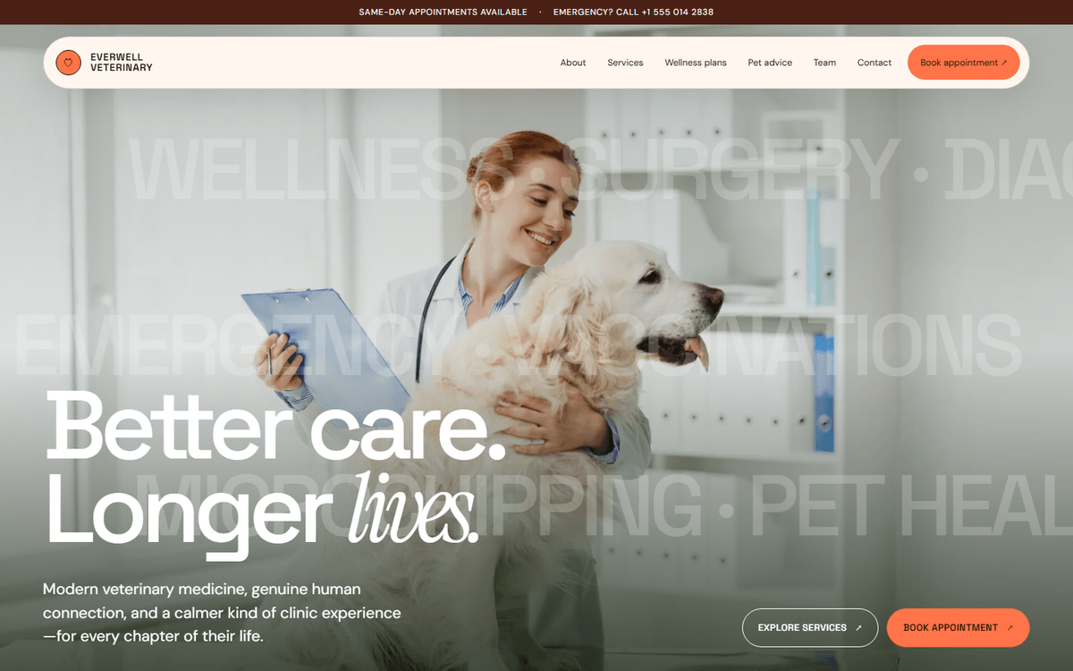 Everwell Veterinary website template screenshot